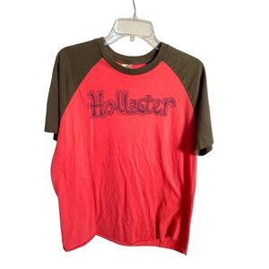 Vintage Hollister Y2K Faded Graphic Raglan T-Shirt Size Large Minimalist Casual